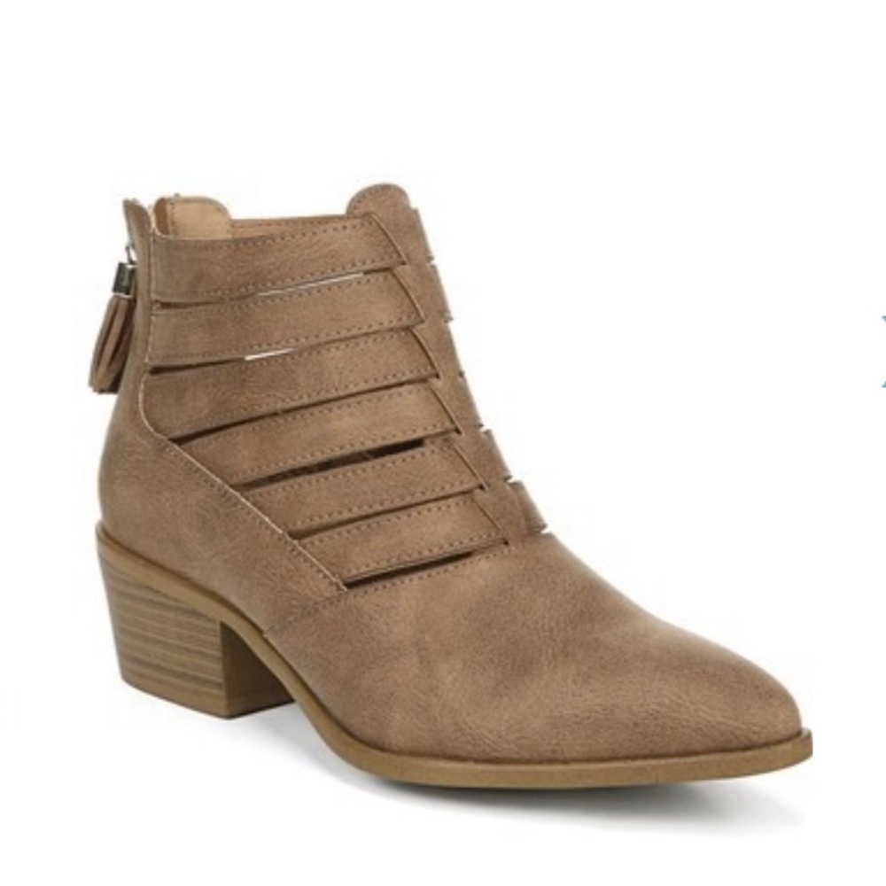 Fergalicious Fergie Malaki Boots Booties Block Heel Western Cut Outs Zipper Heel